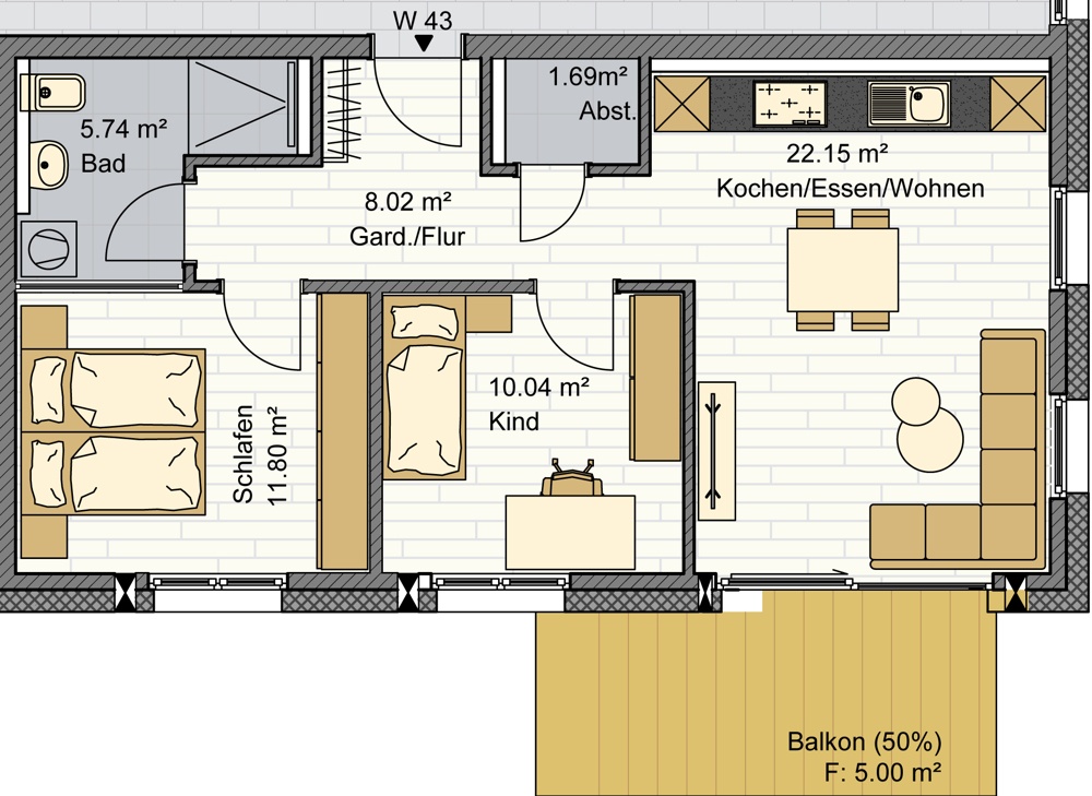 Grundriss Whg. 43